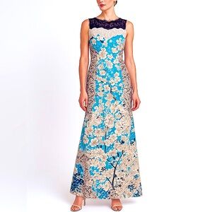 ❤️ BCBGMaxAzria Blue and White Floral Sleeveless Long Maxi Dress Size 4